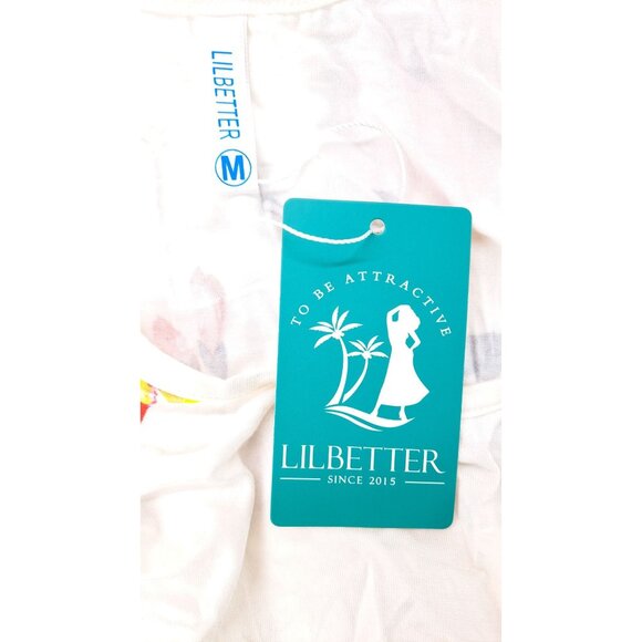 Lilbetter Sleeveless Floral Print A-Line Dress White Pink Size Medium Ruffle Hem - Picture 5 of 8